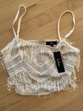 Lulus Ivory Fringe Sequin Crop Top L